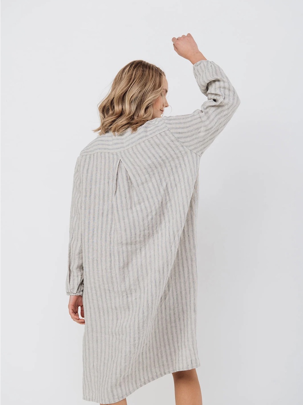 Ganni Striped Button-Up Shirt Dress in White and Black Pinstripe
